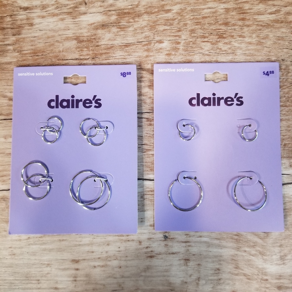 NWT Claires Silver Earring Hoop Set